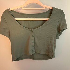 Aeropostale Olive Button-Up Crop Top
